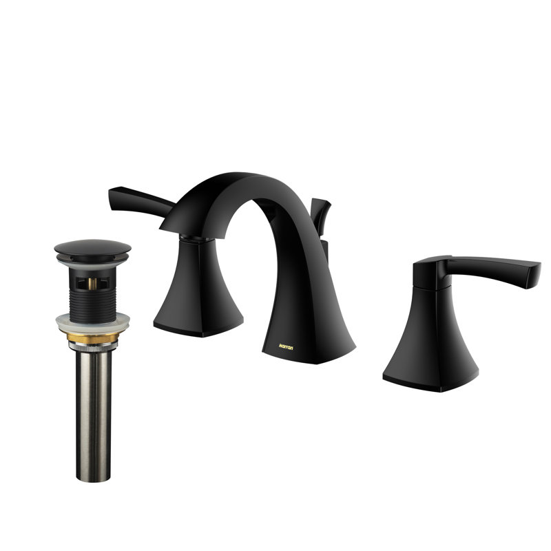 Widespread 2-handle Bathroom Faucet with Drain Assembly, Matte Black