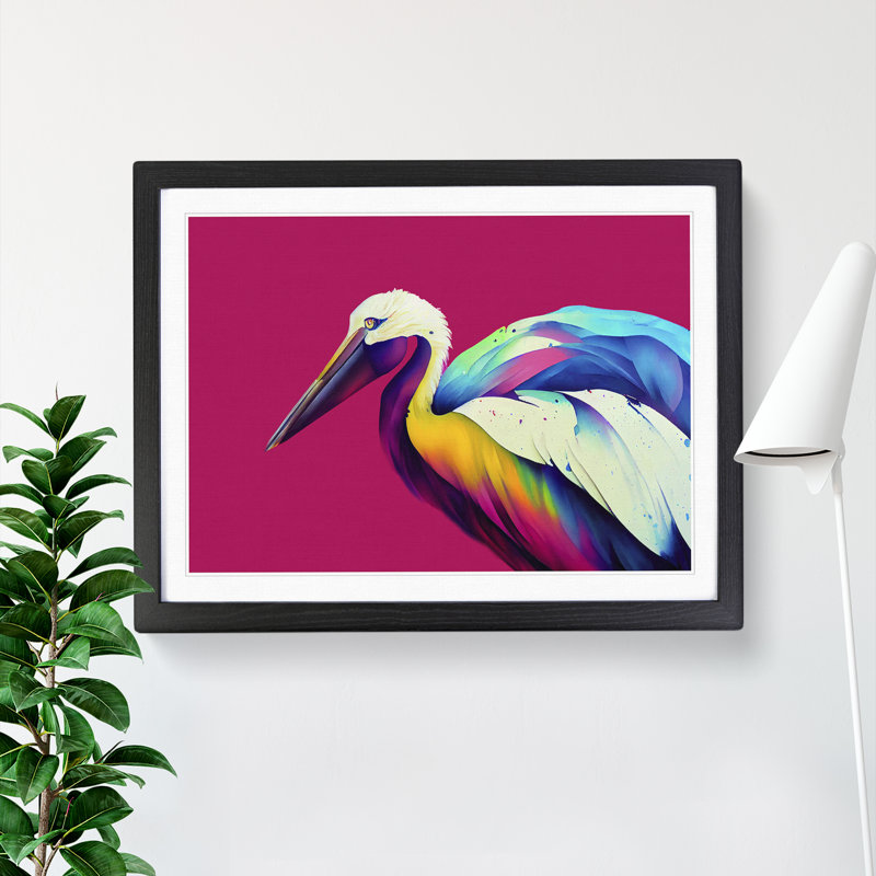 XH1022-6866X Pelican - Single Picture Frame Painting, Black Framed, 25cm H x 34cm W x 2cm D