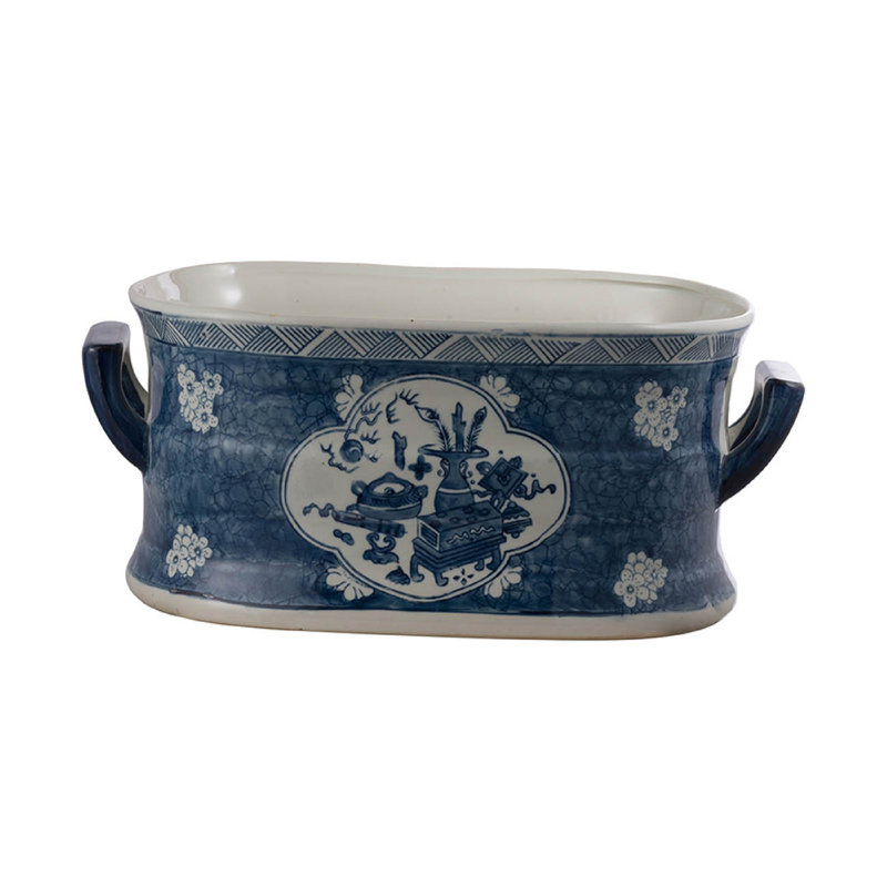 Ensemble de 2 pots à fleurs en porcelaine, blanc et bleu, 20, 14 pouces