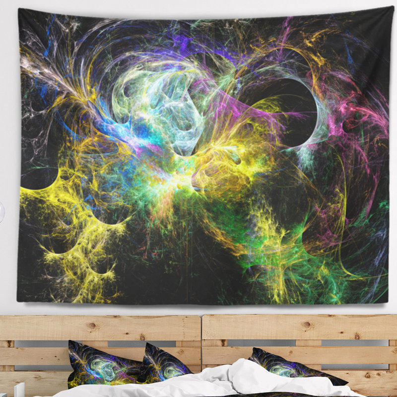 Tapisserie abstraite ailes d'anges jaunes, H 78 po x l 92 po
