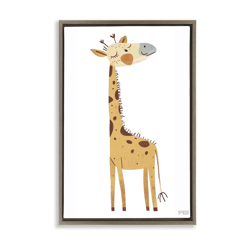 Toile flottante encadrée «Happy Giraffe» par Roozbeh Bahramali, Cadre flottant orme Montalcino, H 25 po x l 17 po