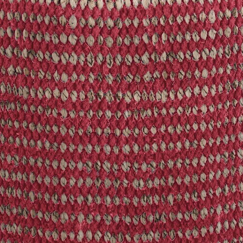 Larissa 18"W Jute Round Braided Pouf, Natural/Maroon