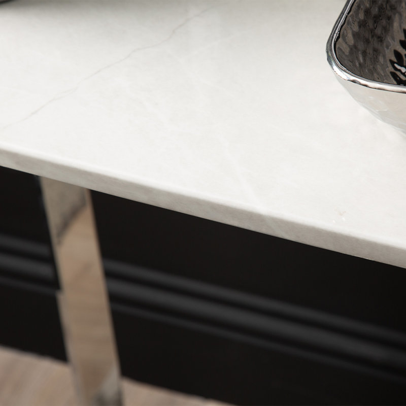 Banjamin 140cm Marble Top Console Table for Living Room Furniture, Hallway Table with Metal Base, Grey/Silver