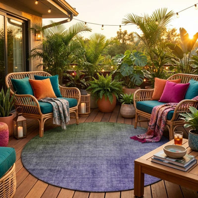 Tapis d'intérieur rond lavable ombré vert olive et mauve 8 pi HomeRoots