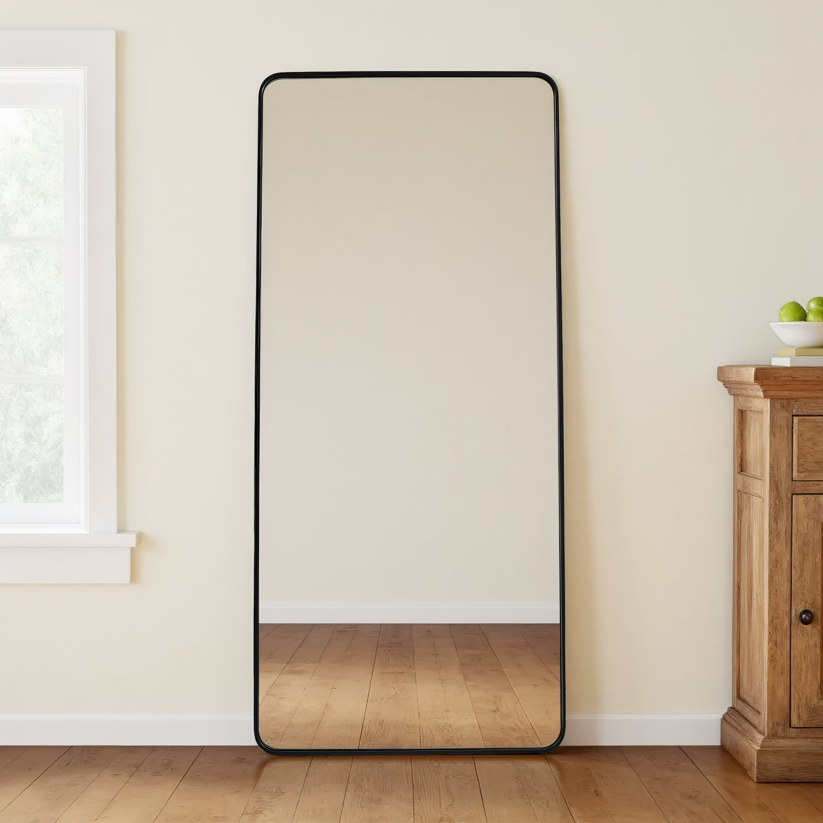 Sabine Metal Rounded Rectangle Floor Mirror, Black, 72" x 32"