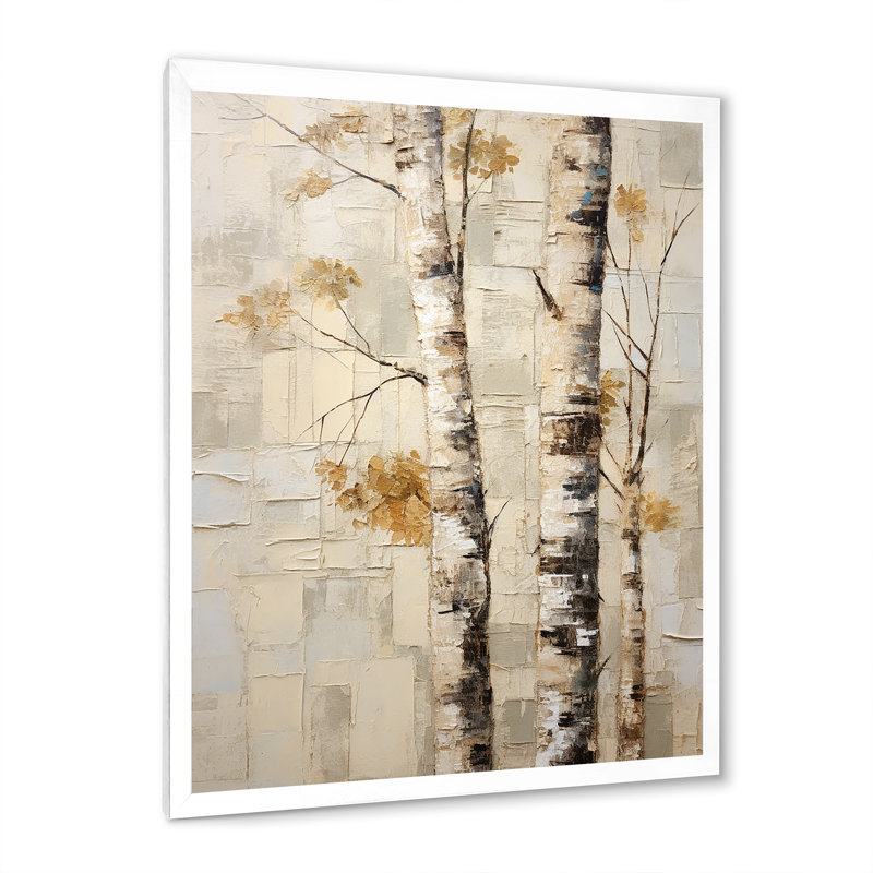 Arbre de minimalisme bouleau IV sur toile, Cadre photo blanc, H 44 po x l 34 po x P 1,5 po