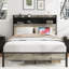 Structure de lit double classique de style classique en gris antique, dispositif de rangement, 2 ports, fonctionnement silencieux, outils d'assemblage faciles, plateforme en bois sans sommier nécessaire avec rangement et grand espace de rangement, ton de bois gris-979244391