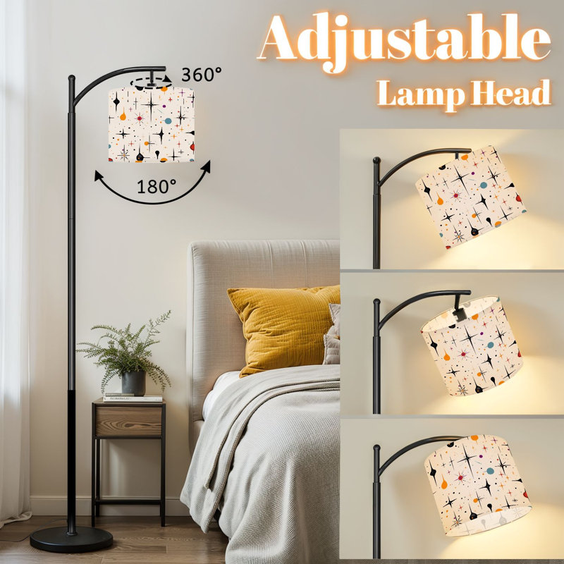 Lampe sur pied à arc avec abat-jour réglable Mid-Century des années 50 moderne rétro luxueux graphique debout lampe sur pied 3 températures de couleur à intensité variable grand poteau avec interrupteur au pied pour la chambre à coucher