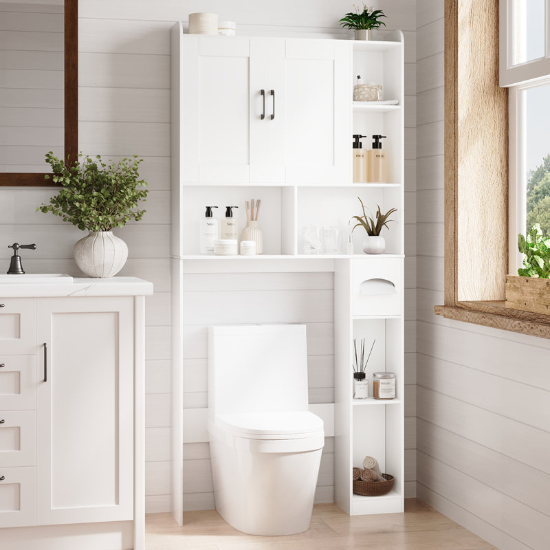 Design confortable, rangement au-dessus des toilettes avec portes et étagères ouvertes, Large, Blanc