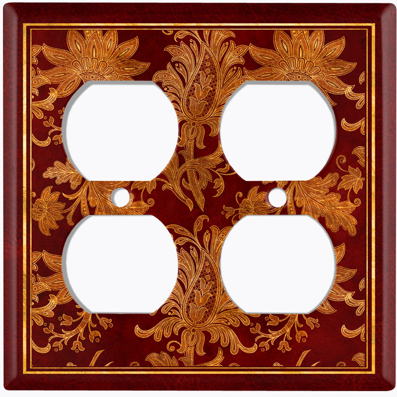 Metal Light Switch Plate Outlet Cover (Autumn Yellow Elegant Flowers Red Trim - Single Toggle)