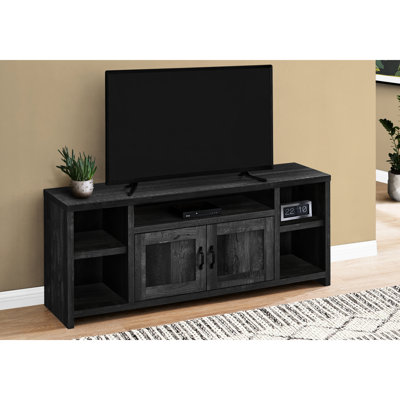 Meuble télé noir stratifié, meuble multimédia de 60 po avec rangement cloisonné, pouvant accueillir de 80 à 89 téléviseurs, salon et chambre à coucher de style transitionnel, armoire de rangement, convient à une pièce