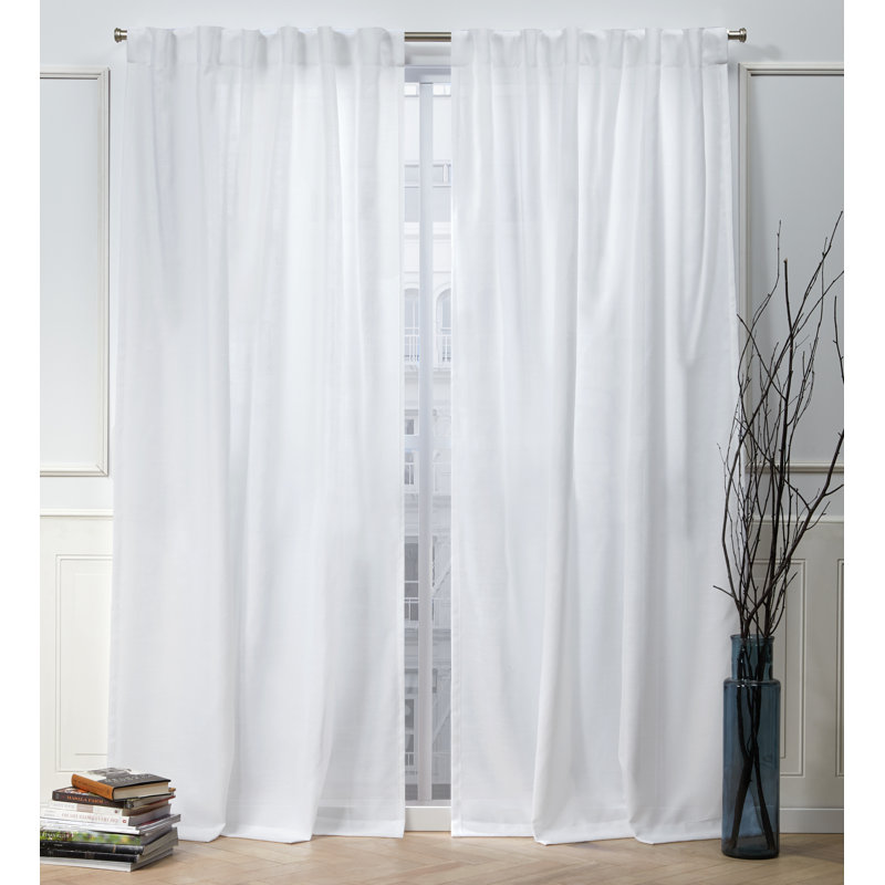 Nicole Miller Faux Linen Slub Textured Hidden Tab/Rod Pocket Top Light Filtering Curtain Panel Pair, 54" W x 108" L, White