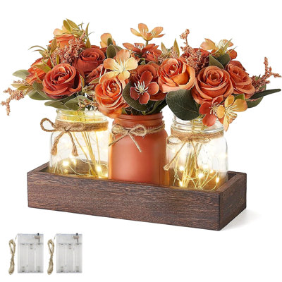 Farmhouse Style Glass Mason Jar Decorative Centerpiece （Orange）