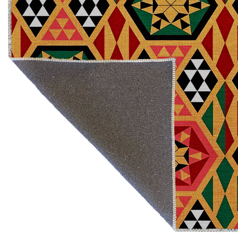 Tapis décoratif vert et jaune à motif géométrique triangulaire, Runner 3'3.37" x 6'6.74"