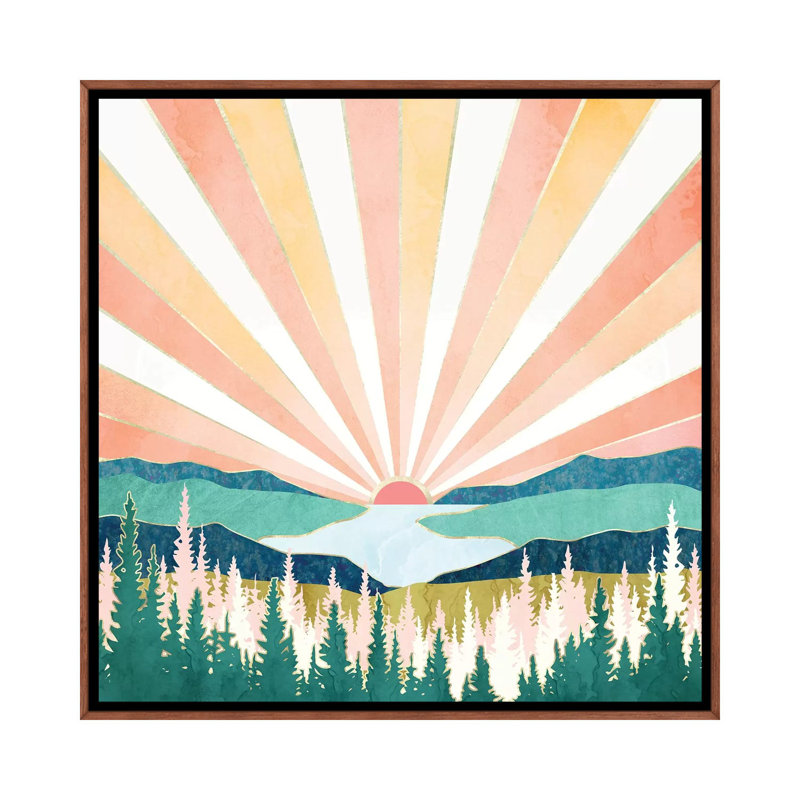 Coucher de soleil d'été - impression, 37" H x 37" W x 1.5" D, Aucun mat, Toile avec cadre en bois brun classique
