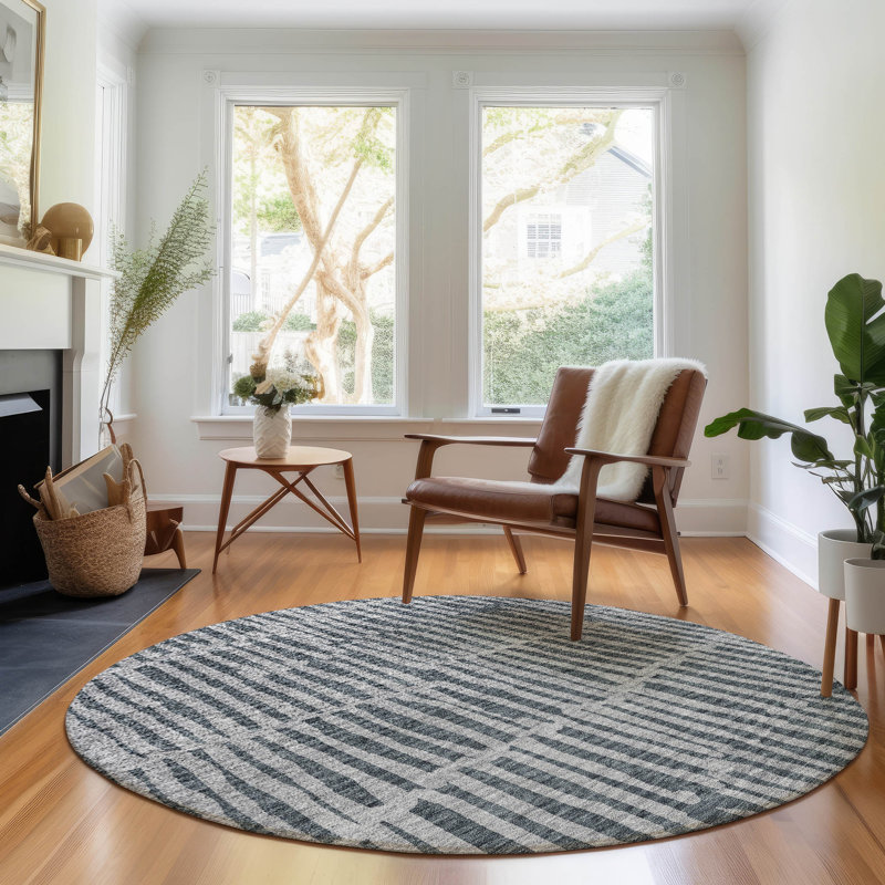 Premium Machine Washable Addington Charcoal Rug, Round 8' 