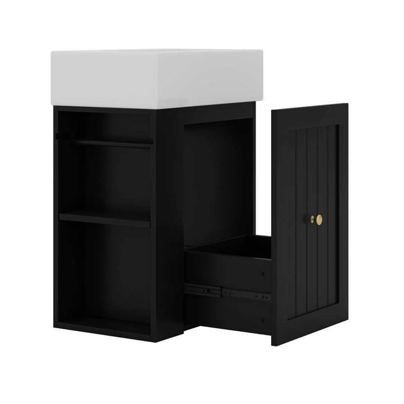 Petit meuble-lavabo flottant de 20 pouces, armoire murale avec lavabo, Noir
