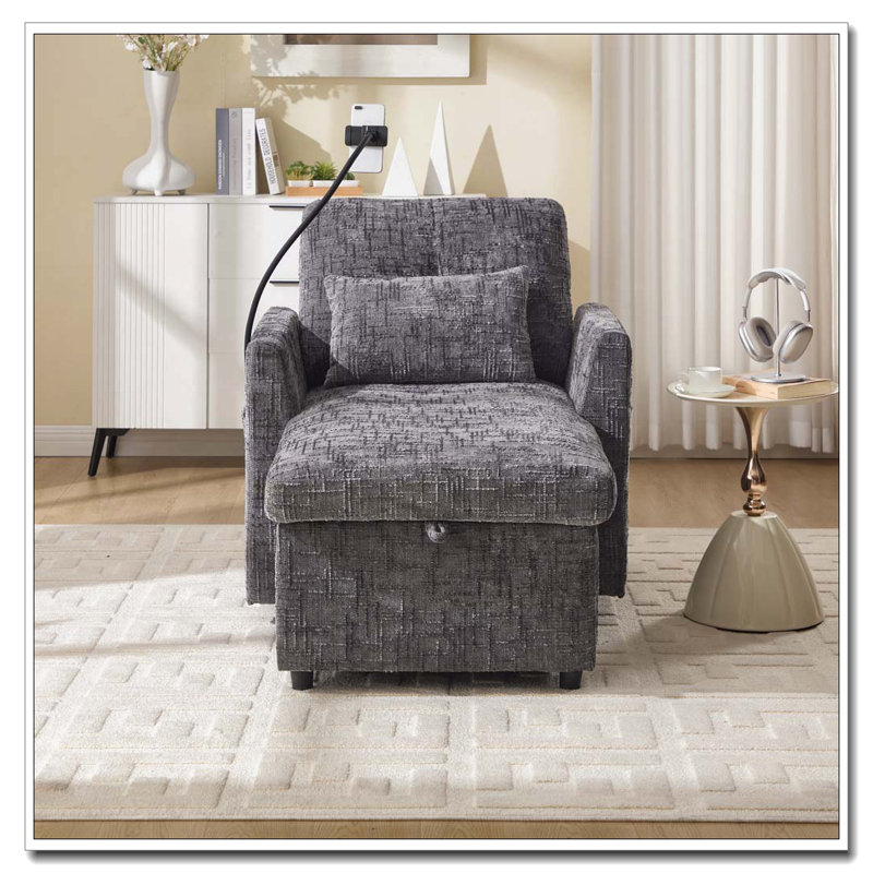 Chaise longue en chenille avec rangement, Gris