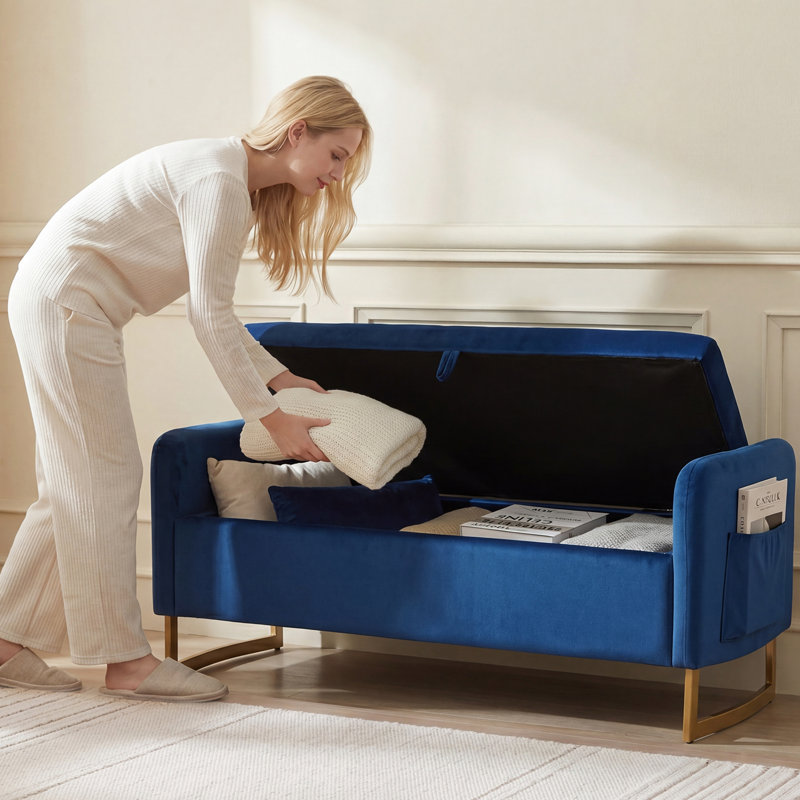Banc de repose-pieds multifonctionnel pour la chambre à coucher, le salon et le vestibule, Bleu