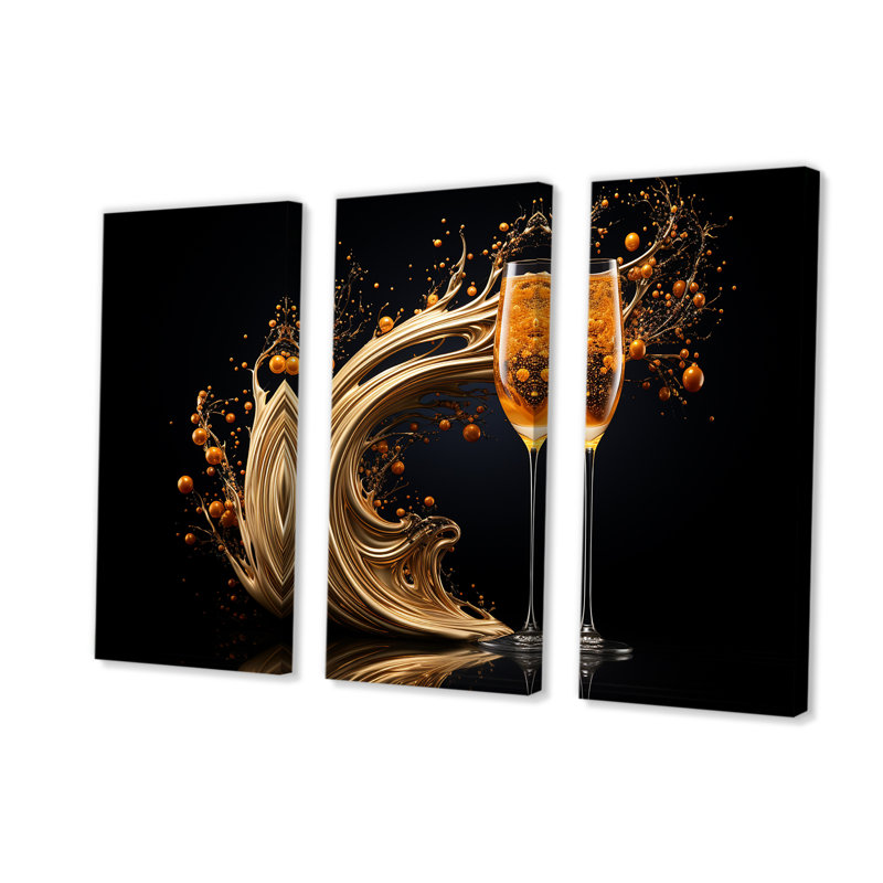 Champagne Spiral Glass Gold Splash - Champagne, art mural, H 40 po x l 61 po