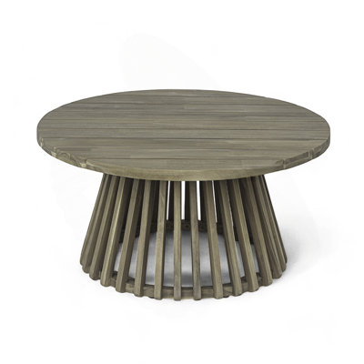 Outdoor Acacia Wood Patio Coffee Table, Round Coffee Table For Backyard, Lawn, Balcony,Grey Finish