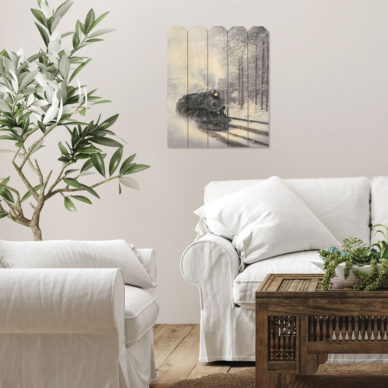 «Snowy Locomotive» par Lori Deiter, reproduction d'art sur bois sans cadre