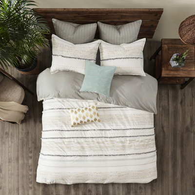 Housse de couette en coton pour grand lit avec motif imprimé et garnitures à pampilles - décor moderne