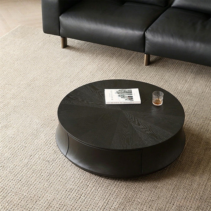 Table basse ronde en bois manufacturé noir