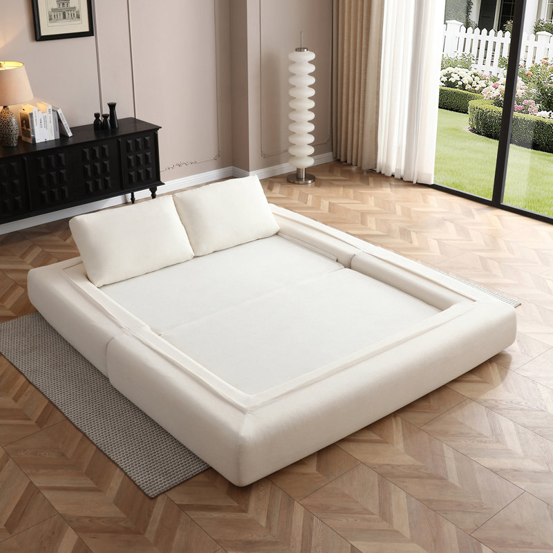 Canapé pliant en velours côtelé avec coussins, Beige