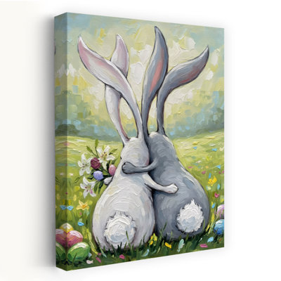 «Sweet Rabbit Embrace Contemporary Rabbit Flower», art mural