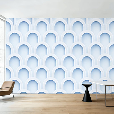 Papier peint adhésif à peler et coller à motif de voûte bleu minimaliste sans soudure H 69 po x l 96 po amovible, papier peint mural en PVC auto-adhésif pour chambre à coucher, bureau à domicile