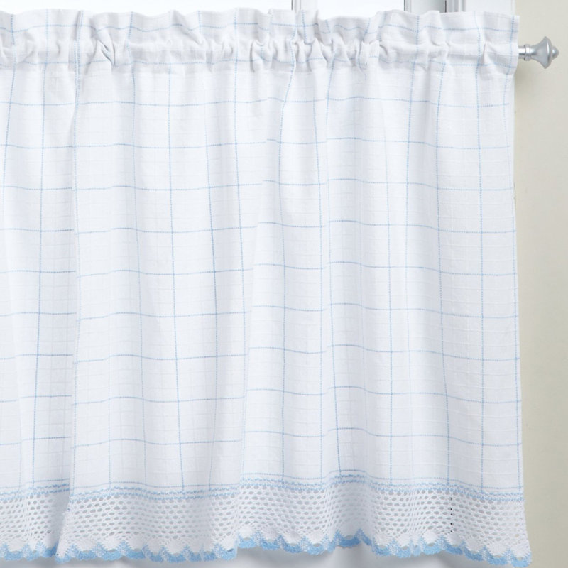 Rideau de cuisine en coton, L 36 po x l 60 po, Blanc / bleu