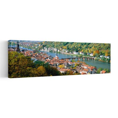Vue aérienne d'une ville au bord de la rivière, château de Heidelberg, Heidelberg, Bade-Wurtbourg, Allemagne, architecture contemporaine abstraite, art mural