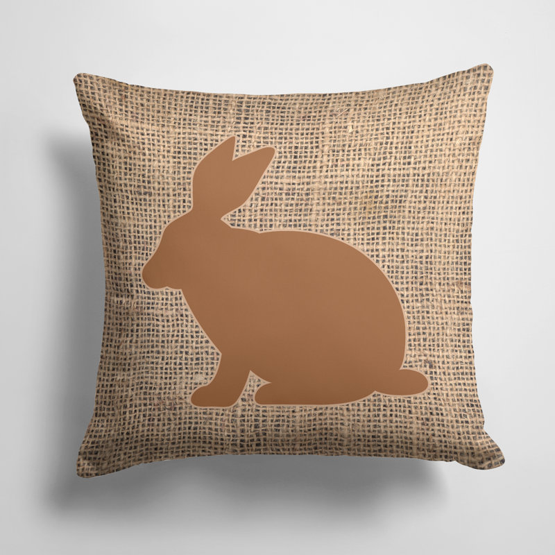 Coussin décoratif intérieur/extérieur en toile jute lapin, H 14 po x l 14 po x P 4 po, Brun