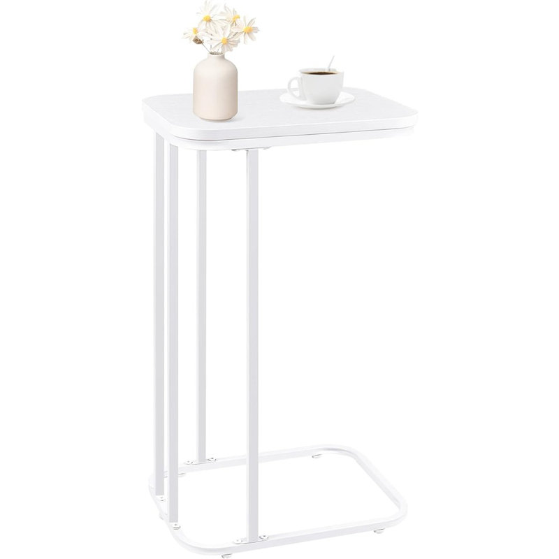 Snow White Metal C-Shaped End Table with Particleboard Top