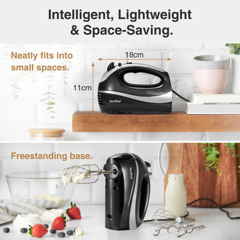 VonShef 5 Speed Hand Mixer, Black