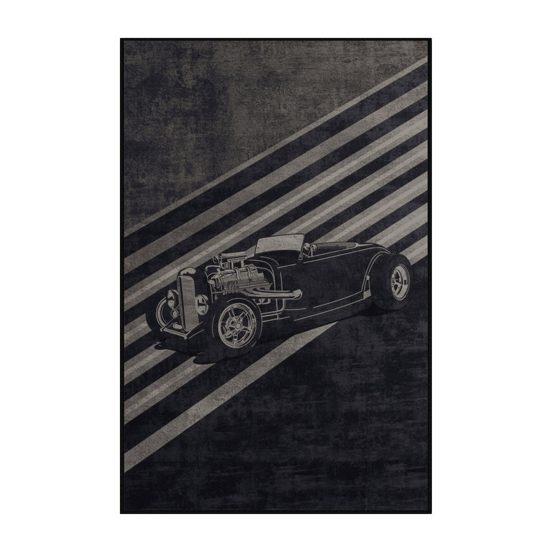 Tapis à rayures moderne noir pour véhicule, 5 x 7