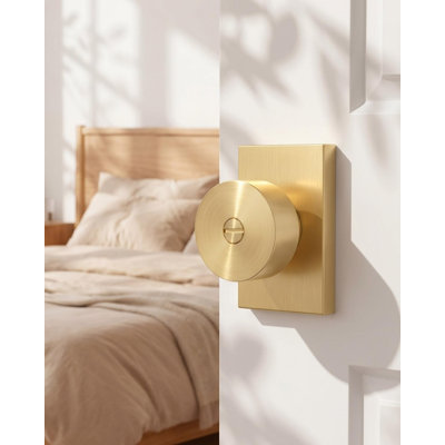 Intérieur de boutons de porte dorés, bouton de porte d'intimité en alliage de zinc brossé doré pour salle de bain de chambre à coucher, boutons de porte en laiton brossé modernes robustes (paquet de 2)