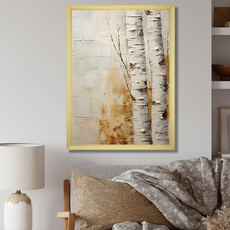 Arbre de minimalisme bouleau II sur toile, Cadre photo doré simple, H 32 po x l 24 po x P 1 po