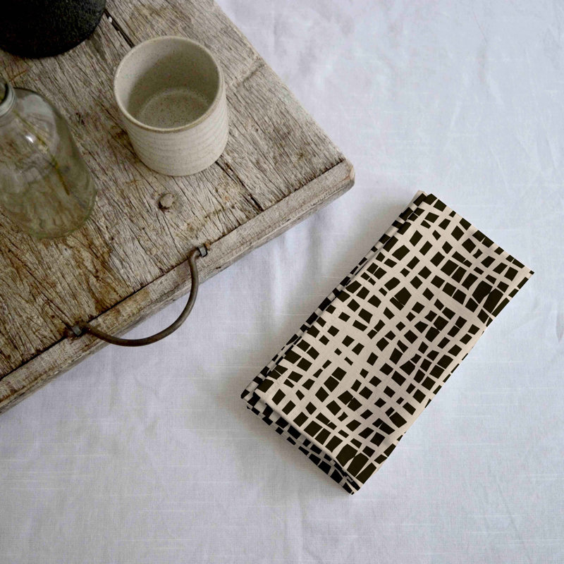 Cadie-Leigh Cotton Blend Abstract Square Napkin, Coal