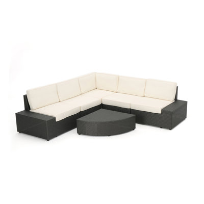 Ensemble de conversation modulaire en rotin 6 pièces avec coussins Guston