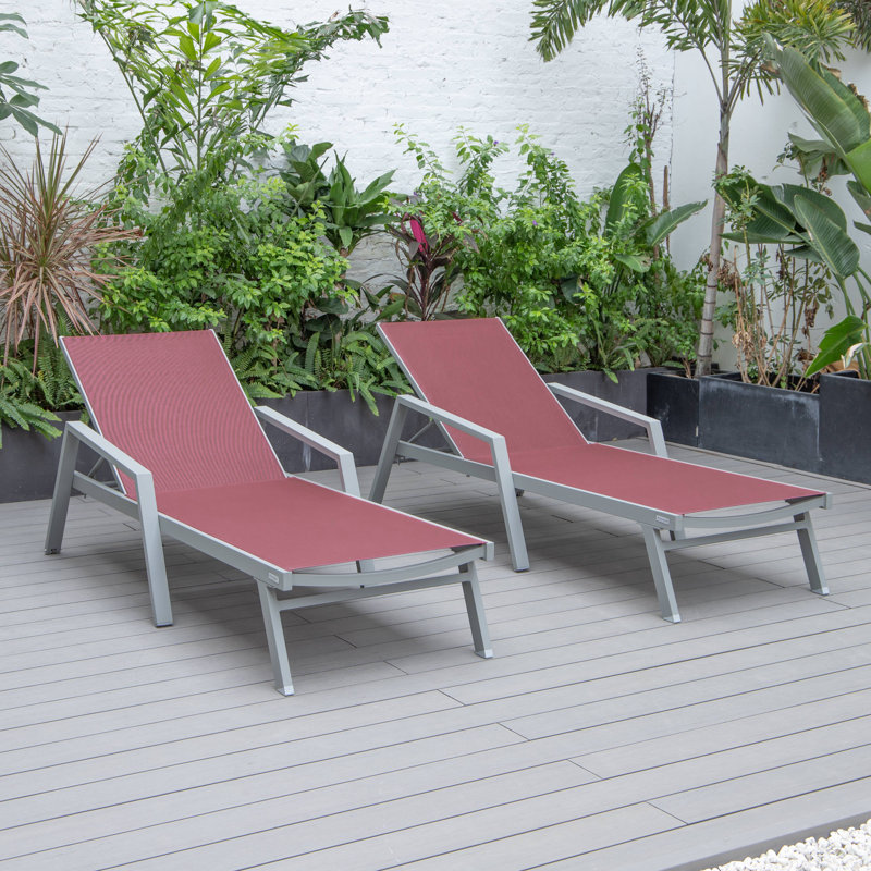 Outdoor Patio Reclining Chaise Lounge with Wheels, Powder-Coated Aluminum Frame and Breathable Sling Mesh, Adjustable Backrest for Poolside and Deck Use