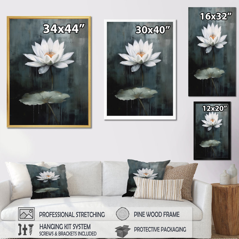 Symphonie de lotus gris gris sur toile, Cadre photo noir, H 20 po x l 12 po x P 1 po
