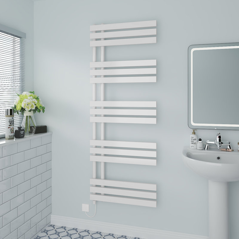 Rhyane Designer Towel Rail Heated Towel Rails, 160cm H x 60cm W x 7.35cm D, White