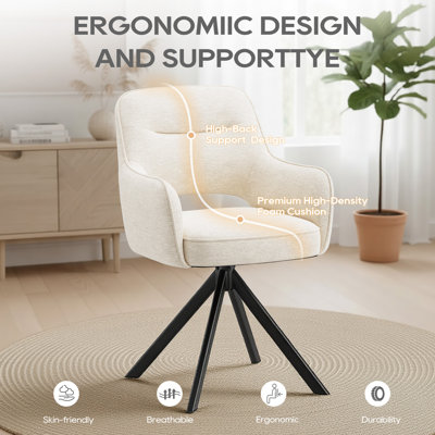 51cm H Fabric Upholstered Metal Upholstered Back Armchair in Beige