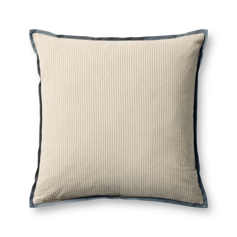 Jeremiah Brent x Loloi Sullivan Pillow Cover, Natural / Blue, Square 22"H x 22"W