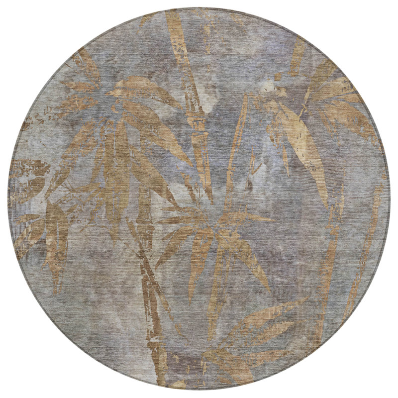Machine Washable Indoor/Outdoor Bernadette ACN2222 Botanical Rug, Round 8'