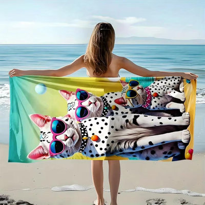 Serviette de plage Mignon chats, crème solaire à motif de serviette de plage et coupe-vent convient à la couverture de voyage de camping piscine 30 * 63 pouces