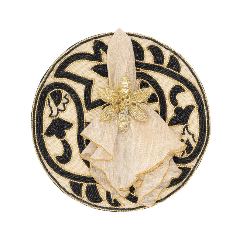 Glass Abstract Round Placemat, Gold/Black