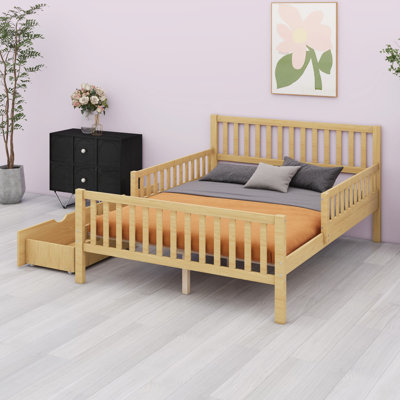 Space-Saving Platform Bed Featuring Safety Guardrails and Built-in Drawers